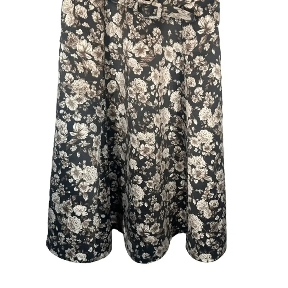 Gal Meets Glam Black Floral Short Cap Sleeve V-Neck Sheath Dress Women Sz 00